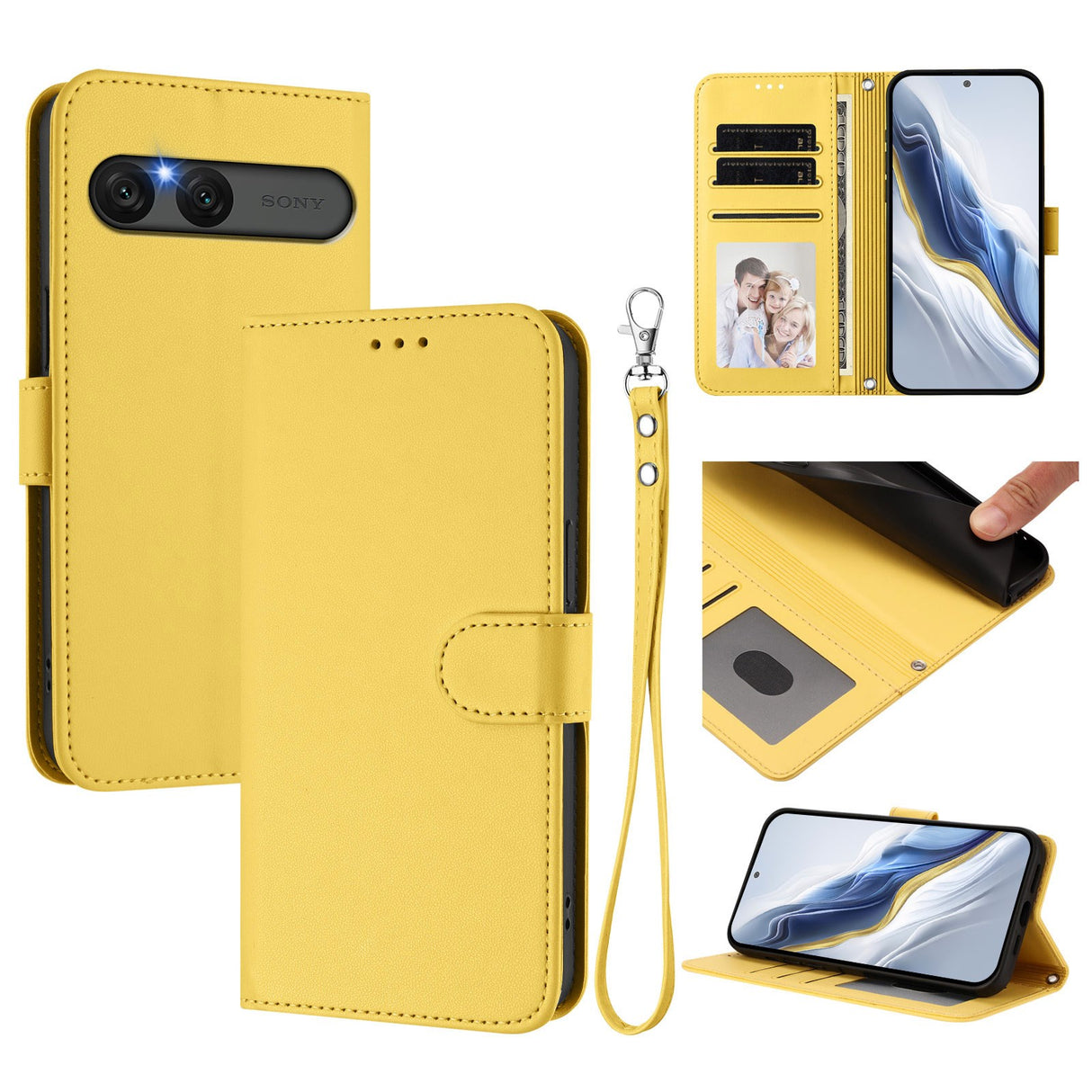 EIDERWOOD Sony Xperia 10 VII Kunstskinn Flip Deksel m. Kortholder & Stropp - Gul