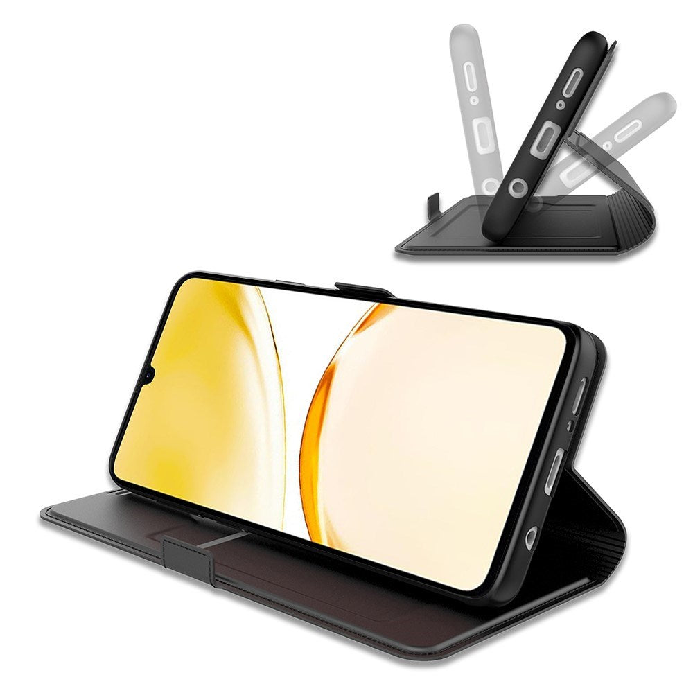 Realme Note 70T EIDERWOOD Kunstskinn Flip Deksel m. Korthållare & Stativfunksjon - Svart