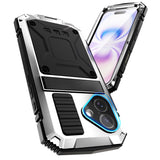 iPhone 17 R-JUST Hybrid Robust Deksel m. Innebygd Skjermbeskyttelse & Kickstand - Sølv