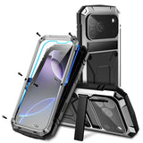 iPhone 18 Pro / 17 Pro R-JUST Hybrid Robust Deksel m. Innebygd Skjermbeskyttelse & Kickstand - Sølv