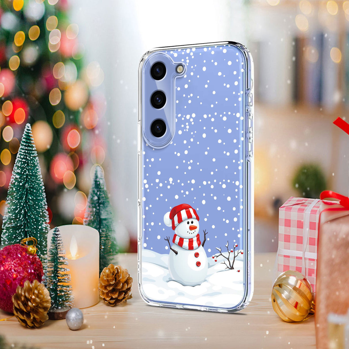 EIDERWOOD Samsung Galaxy S25+ (Plus) / S24+ (Plus) Fleksibelt Plast Juledeksel med Motiv - Gjennomsiktig / Snømann