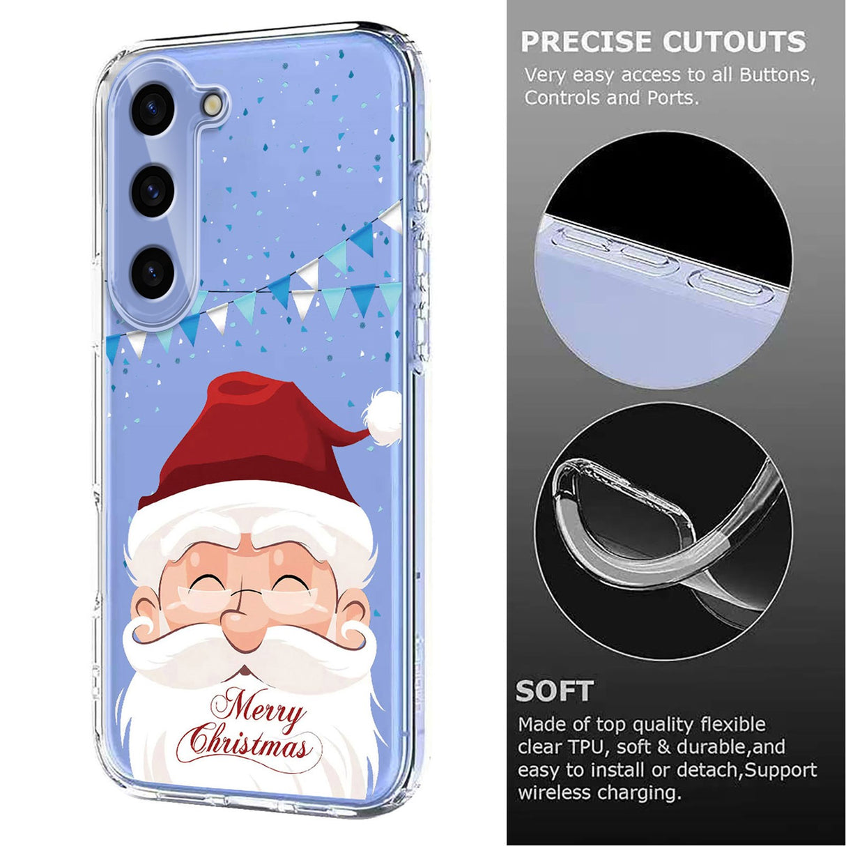 EIDERWOOD Samsung Galaxy S25+ (Plus) / S24+ (Plus) Fleksibelt Plast Juledeksel med Motiv - Gjennomsiktig / Julenissen
