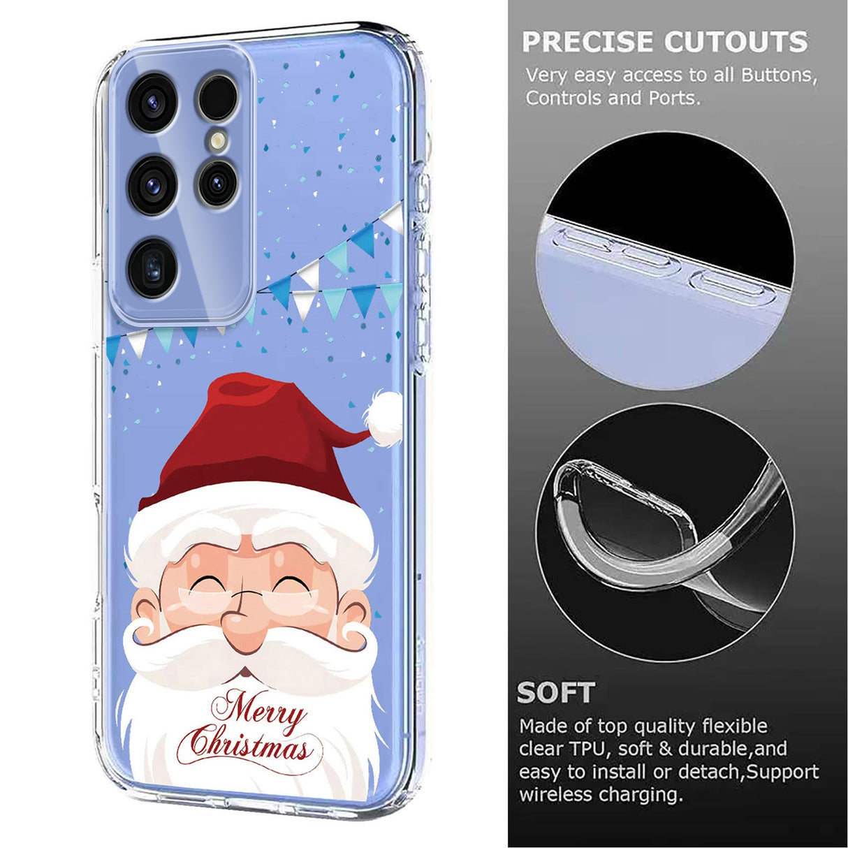 EIDERWOOD Samsung Galaxy S23 Ultra Fleksibelt Plast Juledeksel med Motiv - Gjennomsiktig / Julenissen