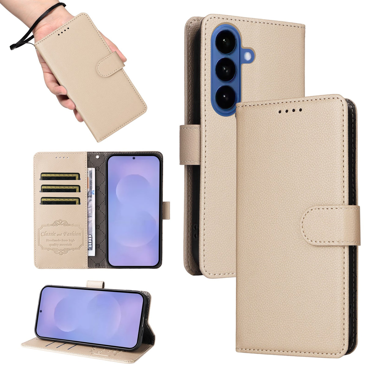 Samsung Galaxy S26 EIDERWOOD Kunstskinn Flip Deksel m. Strop - Beige