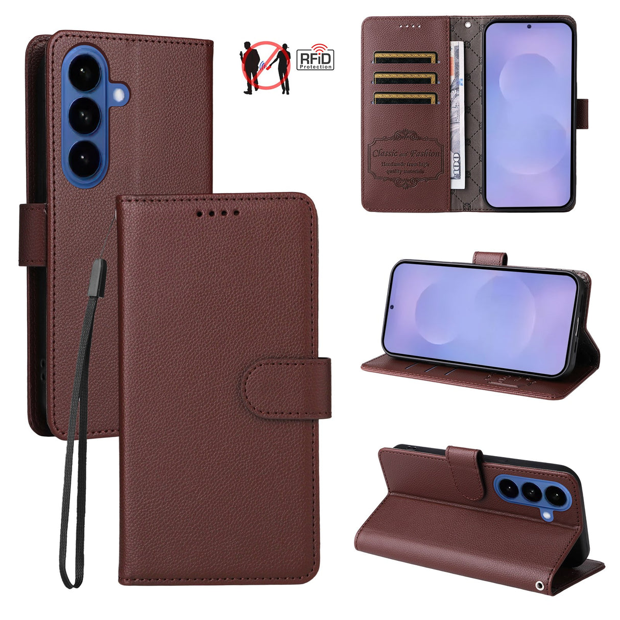 Samsung Galaxy S26 EIDERWOOD Kunstskinn Flip Deksel m. Strop - Brun