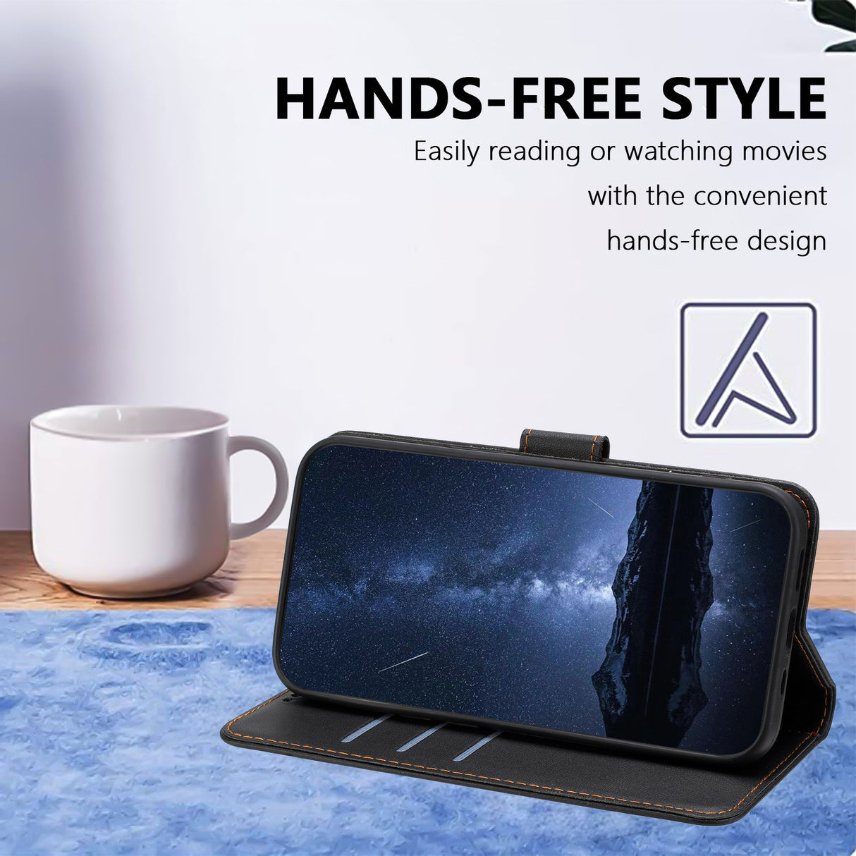 Honor Magic8 Lite EIDERWOOD Kunstskinn Flip Deksel m. Kortlomme & Stativfunksjon - Svart