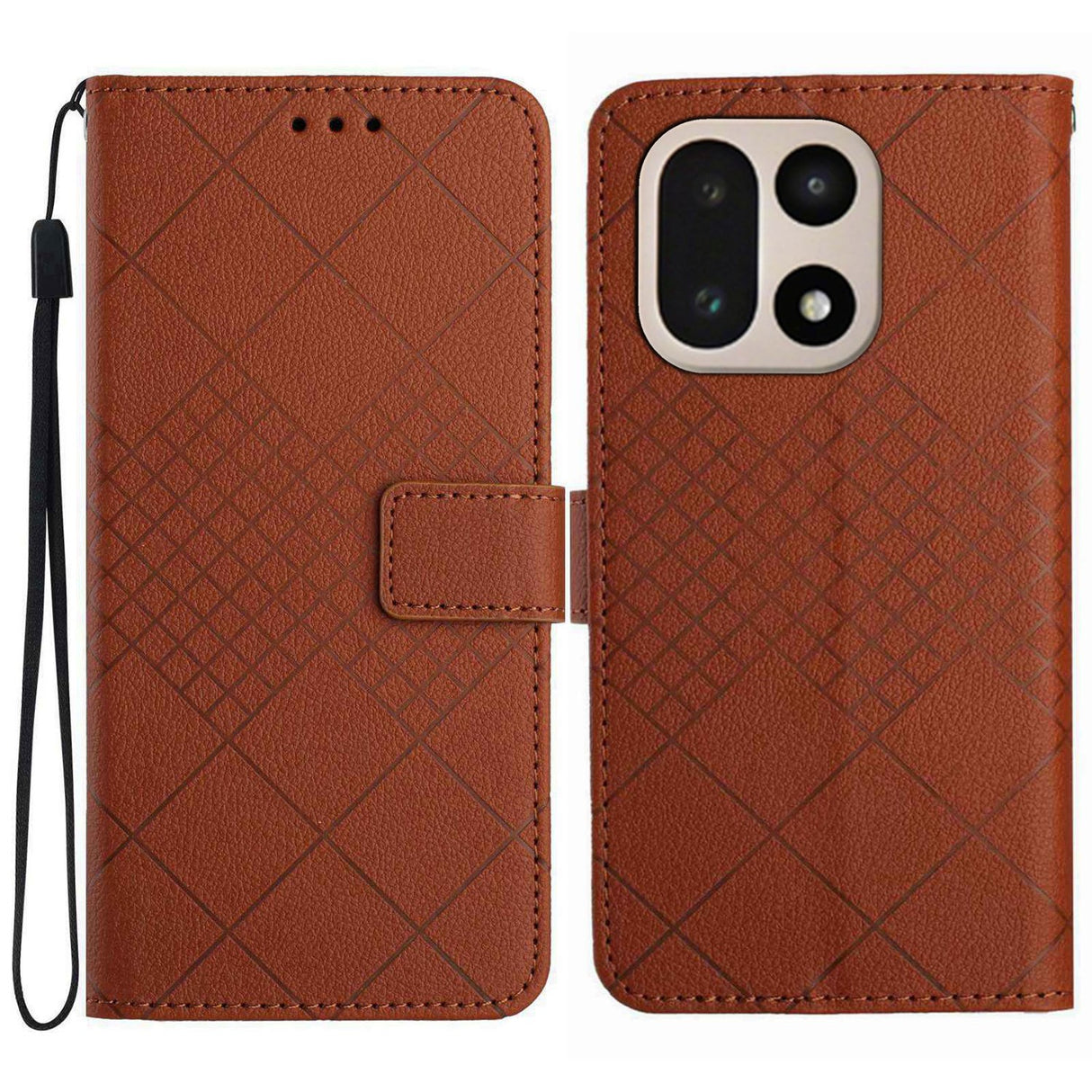 EIDERWOOD OnePlus 15 Flip Deksel i Kunstskinn med Trykk – Brun