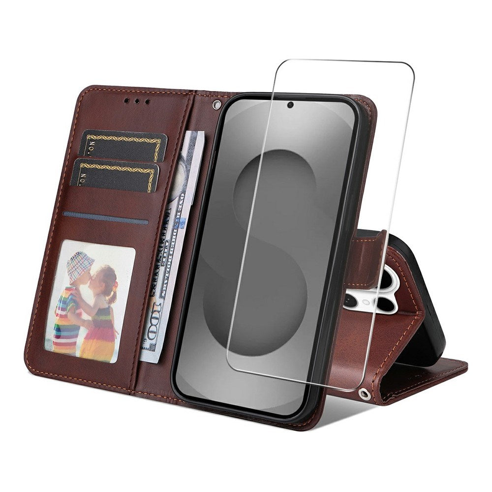 Samsung Galaxy S26 Ultra ENKAY 2-i-1 Kunstskinn Flip Deksel med Skjermbeskyttelsesglass - Brun