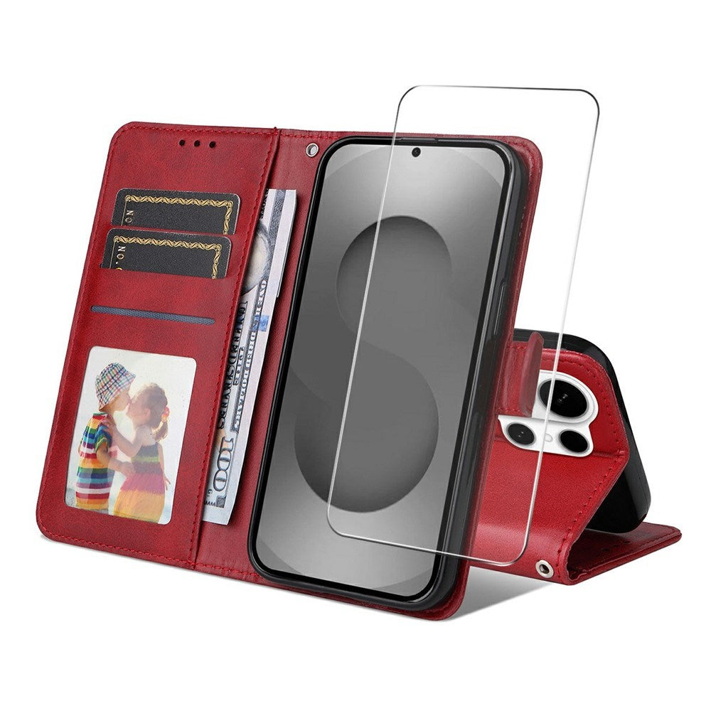 Samsung Galaxy S26 Ultra ENKAY 2-i-1 Kunstskinn Flip Deksel med Skjermbeskyttelsesglass - Rød