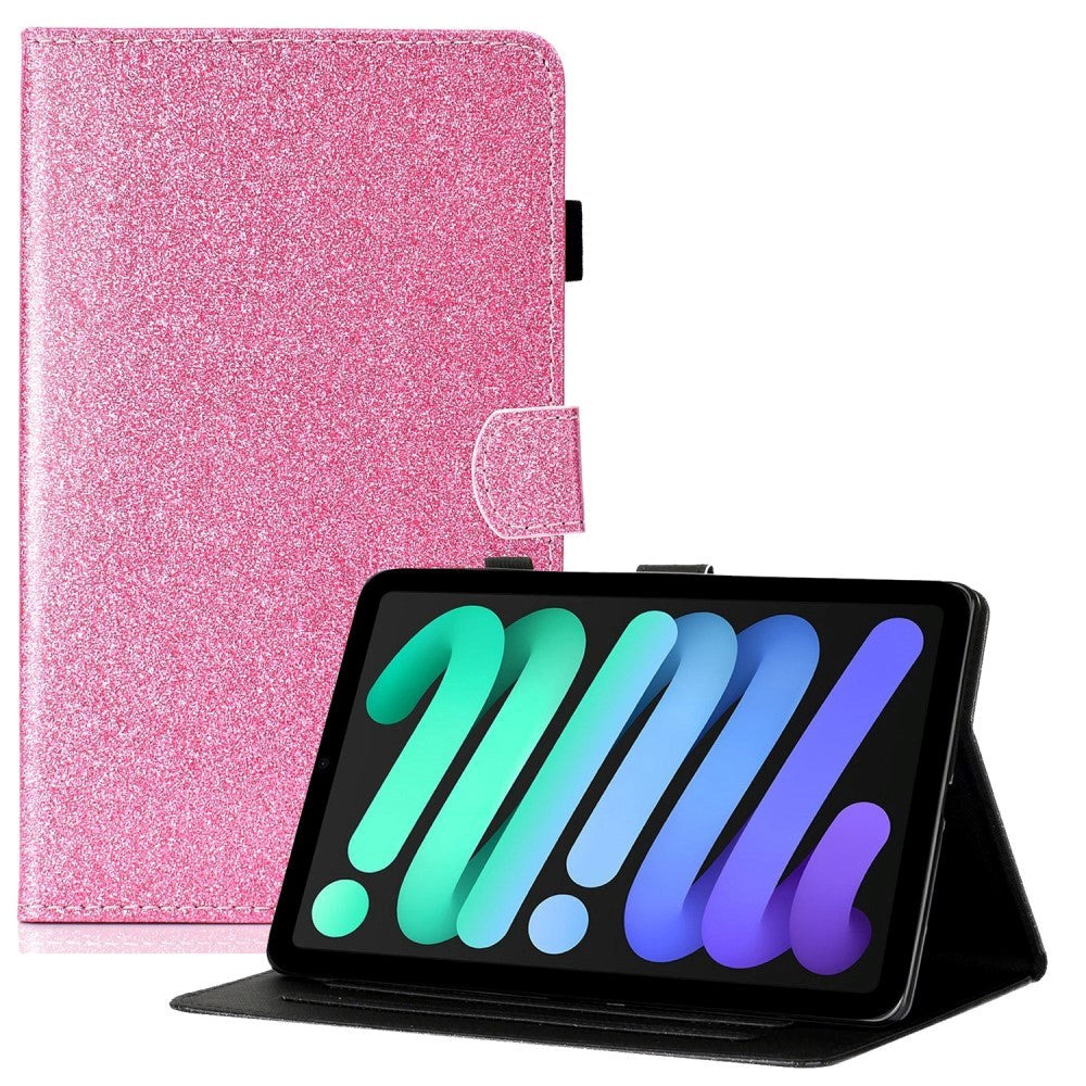 iPad 11" (2025) / iPad 10.9" (2024/2022) Glitter Deksel m. Stativfunksjoner & Kortholder - Rosa