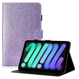 iPad 11" (2025) / iPad 10.9" (2024/2022) Glitter Deksel m. Stativfunksjoner & Kortholder - Lilla