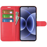 Xiaomi 17 EIDERWOOD Litchi Tekstur Kunstlær Flip Deksel m. Kortholder - Rød
