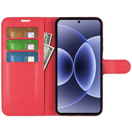 Xiaomi 17 EIDERWOOD Litchi Tekstur Kunstlær Flip Deksel m. Kortholder - Rød