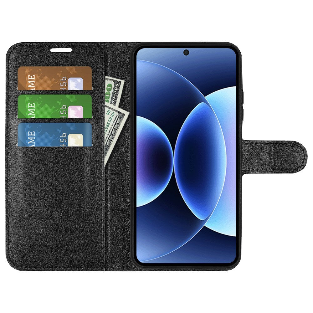 Xiaomi 17 Pro AMORUS Litchi Tekstur Kunstlær Flip Deksel m. Kortholder - Svart