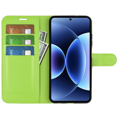 Xiaomi 17 Pro AMORUS Litchi Tekstur Kunstlær Flip Deksel m. Kortholder - Grønn