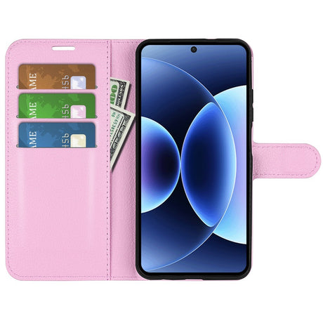 Xiaomi 17 Pro AMORUS Litchi Tekstur Kunstlær Flip Deksel m. Kortholder - Rosa