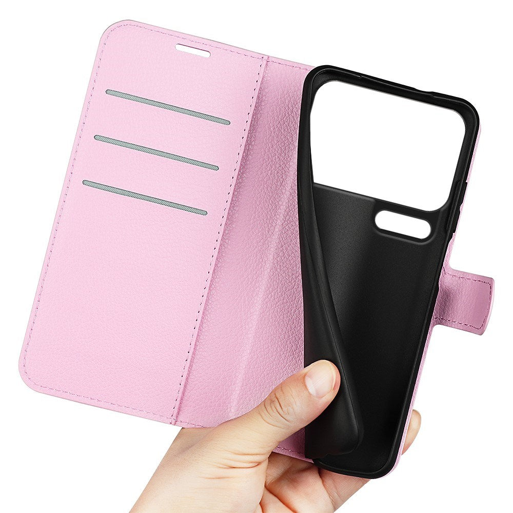 Xiaomi 17 Pro AMORUS Litchi Tekstur Kunstlær Flip Deksel m. Kortholder - Rosa