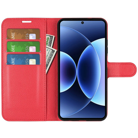 Xiaomi 17 Pro AMORUS Litchi Tekstur Kunstlær Flip Deksel m. Kortholder - Rød