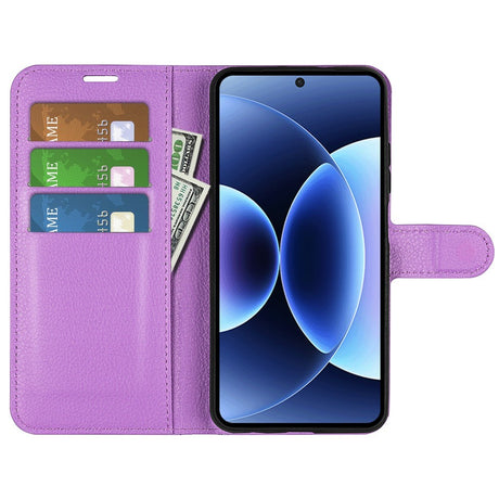 Xiaomi 17 Pro AMORUS Litchi Tekstur Kunstlær Flip Deksel m. Kortholder - Lilla