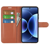 Xiaomi 17 Pro AMORUS Litchi Tekstur Kunstlær Flip Deksel m. Kortholder - Brun