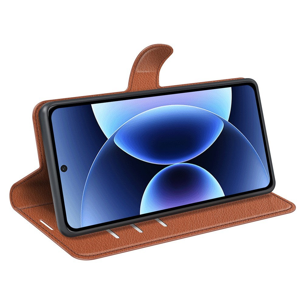 Xiaomi 17 Pro AMORUS Litchi Tekstur Kunstlær Flip Deksel m. Kortholder - Brun