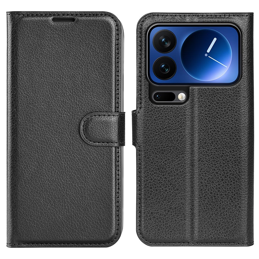 Xiaomi 17 Pro Max AMORUS Litchi Tekstur Kunstlær Flip Deksel m. Kortholder - Svart