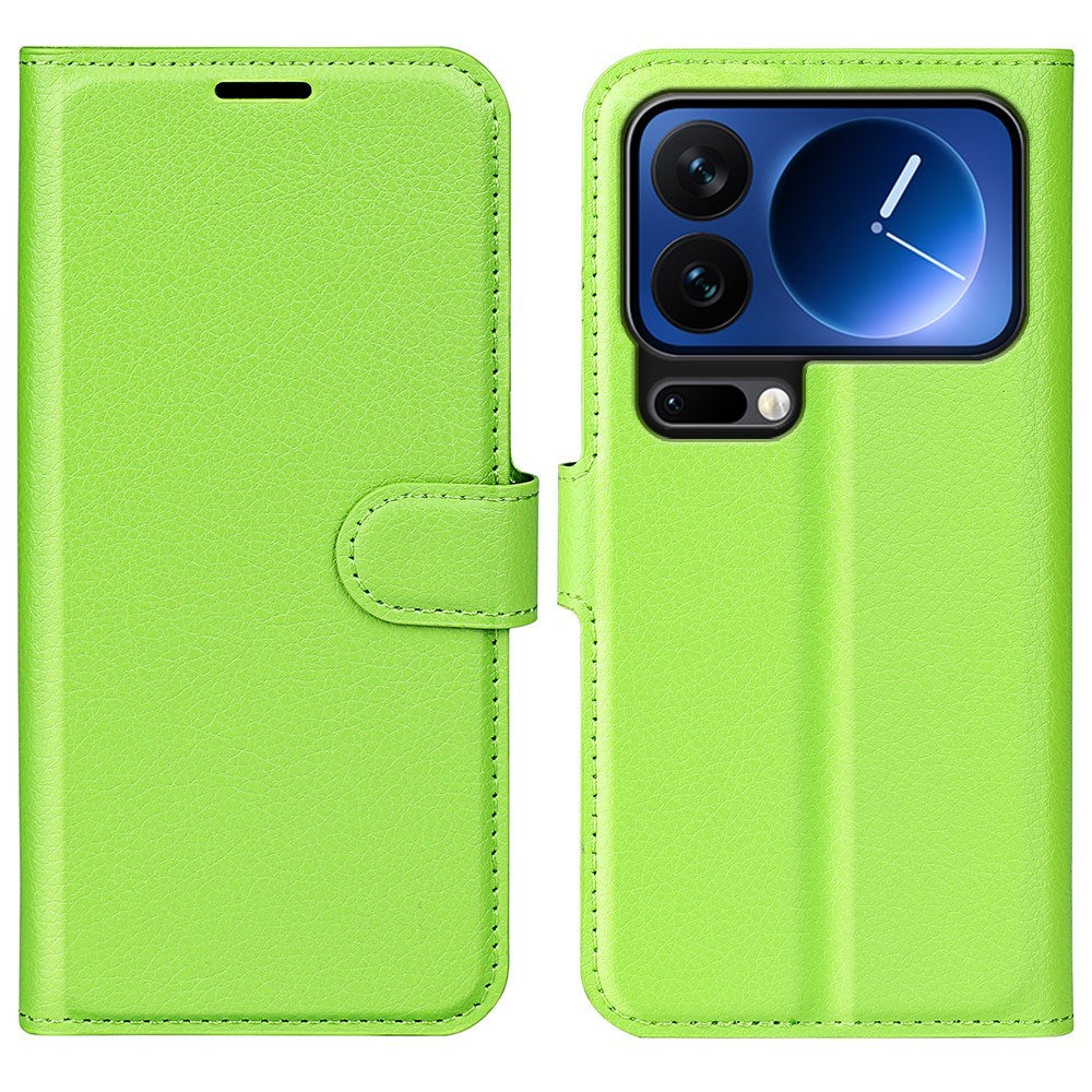 Xiaomi 17 Pro Max AMORUS Litchi Tekstur Kunstlær Flip Deksel m. Kortholder - Grøn
