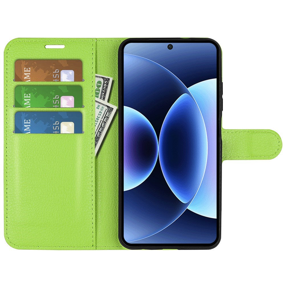 Xiaomi 17 Pro Max AMORUS Litchi Tekstur Kunstlær Flip Deksel m. Kortholder - Grøn