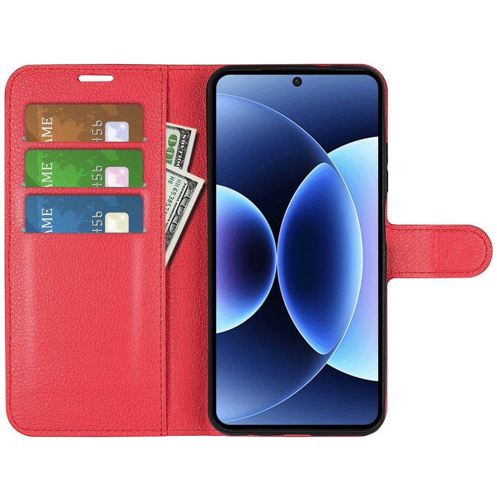Xiaomi 17 Pro Max AMORUS Litchi Tekstur Kunstlær Flip Deksel m. Kortholder - Rød