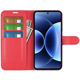 Xiaomi 17 Pro Max AMORUS Litchi Tekstur Kunstlær Flip Deksel m. Kortholder - Rød