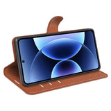 Xiaomi 17 Pro Max AMORUS Litchi Tekstur Kunstlær Flip Deksel m. Kortholder - Brun