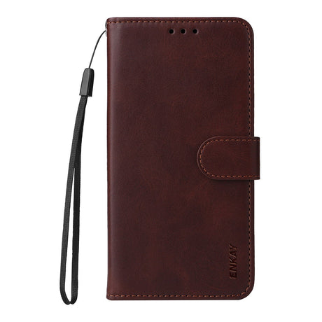 OnePlus 15R ENKAY 2-i-1 Kunstskinn Flip Deksel m. Skjermbeskyttelsesglass - Brun