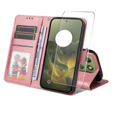 Motorola Edge 70 EIDERWOOD Kunstskinn Deksel med Skjermbeskyttelsesglass  & Kortholder – Rosa