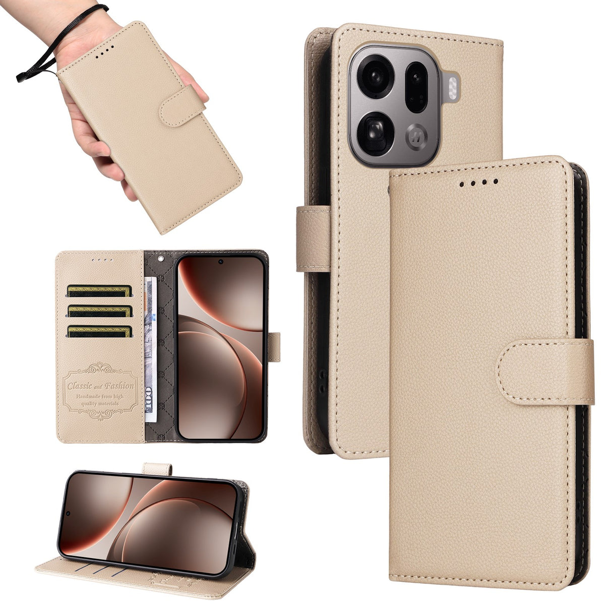 EIDERWOOD OPPO Find X9 Pro Kunstskinn Flip Deksel m. Strop - Beige