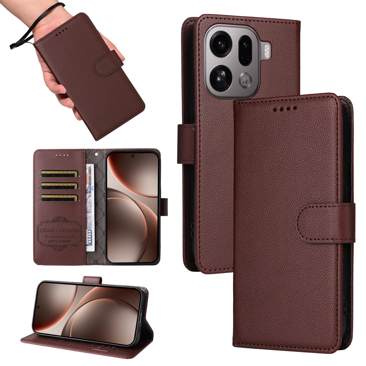 EIDERWOOD OPPO Find X9 Pro Kunstskinn Flip Deksel m. Strop - Brun