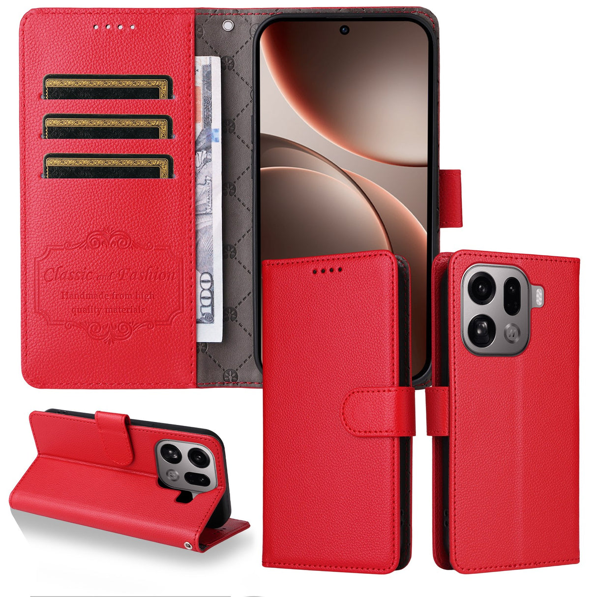 EIDERWOOD OPPO Find X9 Pro Kunstskinn Flip Deksel m. Strop - Rød