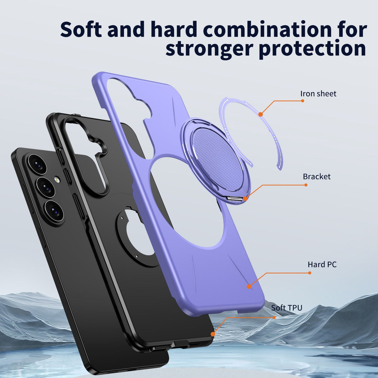 Samsung Galaxy S26 EIDERWOOD Hybrid Plast Deksel m. Roterende Kickstand – Lilla