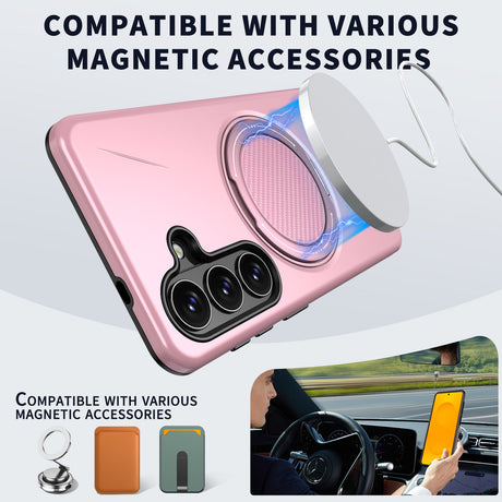 Samsung Galaxy S26 EIDERWOOD Hybrid Plast Deksel m. Roterende Kickstand – Rosa