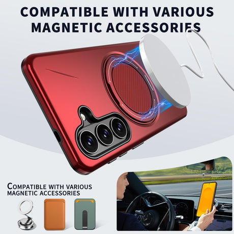 Samsung Galaxy S26 EIDERWOOD Hybrid Plast Deksel m. Roterende Kickstand - Rød