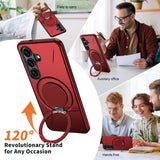 Samsung Galaxy S26 EIDERWOOD Hybrid Plast Deksel m. Roterende Kickstand - Rød
