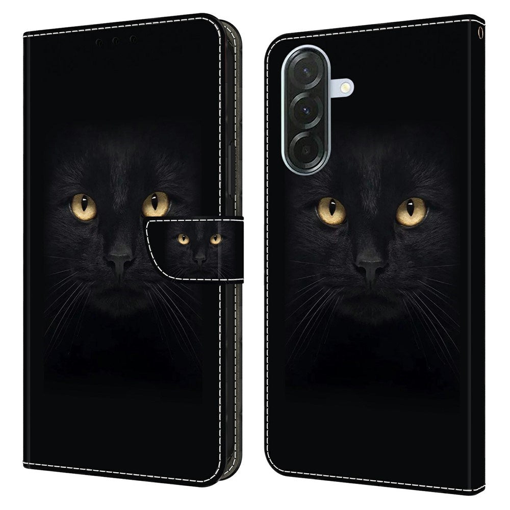 Samsung Galaxy A37 EIDERWOOD Flip Deksel med Kortholder & Stativfunksjon - Svart Katt