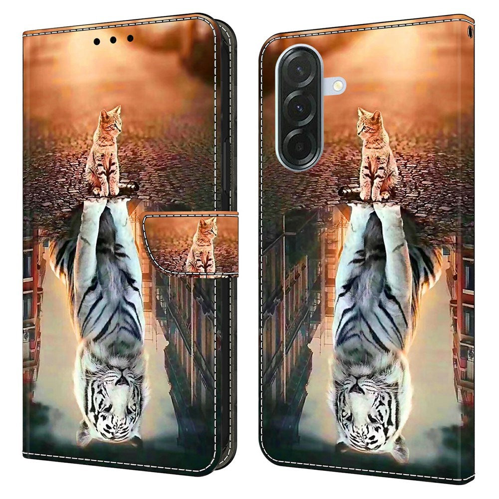 Samsung Galaxy A37 EIDERWOOD Flip Deksel med Kortholder & Stativfunksjon - Katt & Tiger