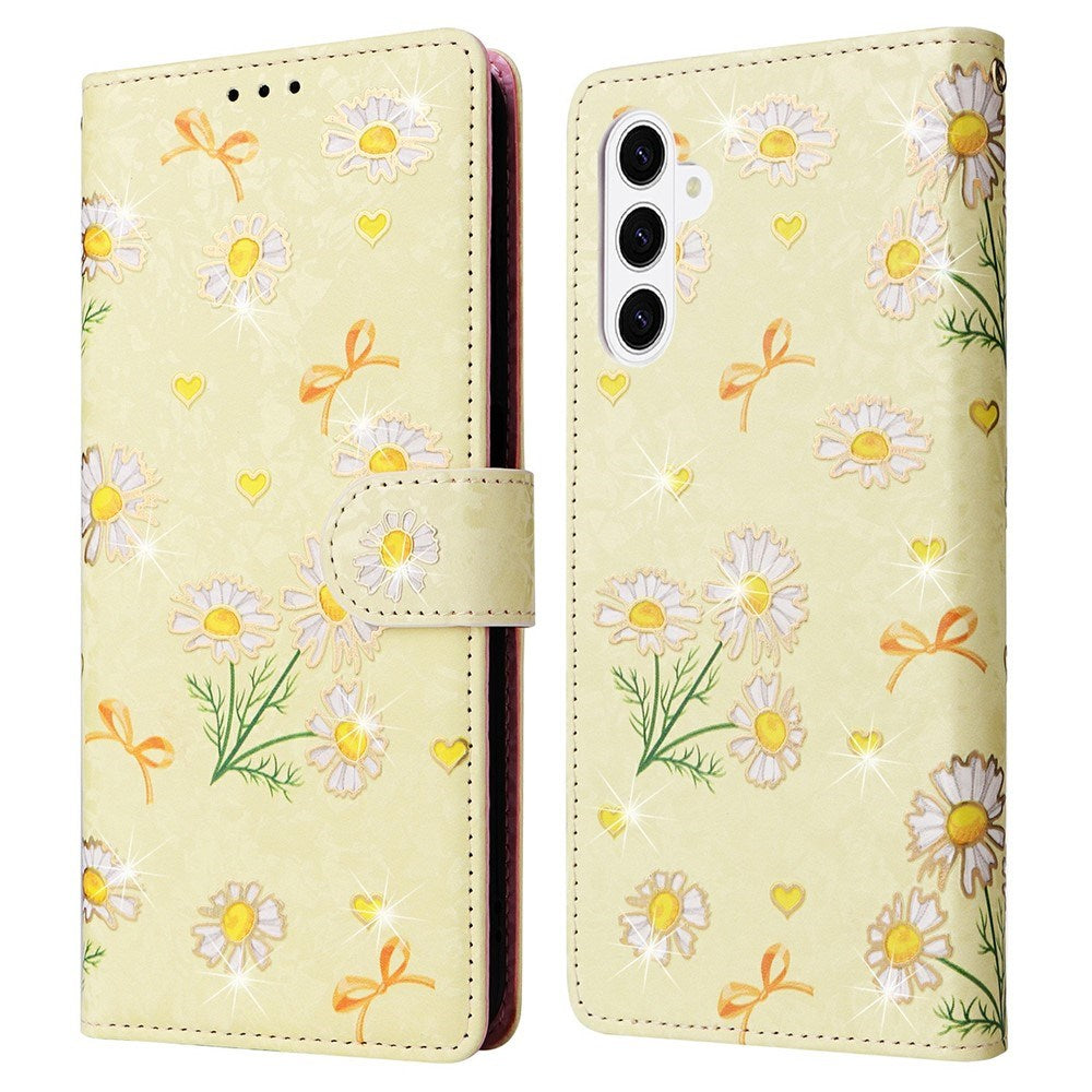 Samsung Galaxy S26 EIDERWOOD Kunstskinn Flip Deksel m. Blomster - Gul Margeritt