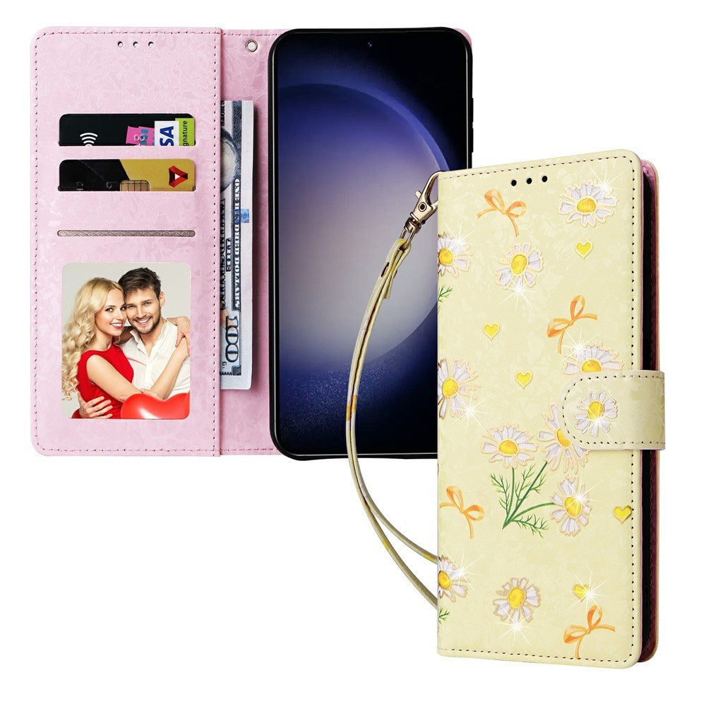 Samsung Galaxy S26 EIDERWOOD Kunstskinn Flip Deksel m. Blomster - Gul Margeritt