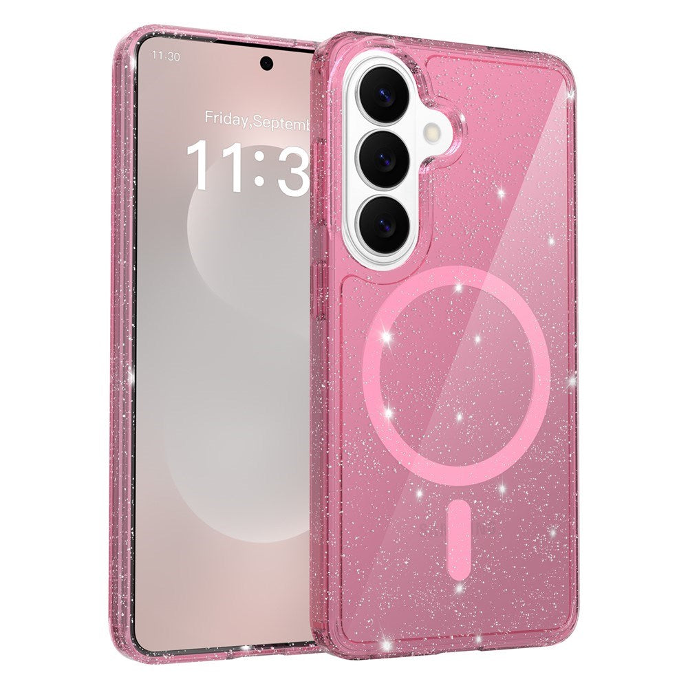 Samsung Galaxy S26 EIDERWOOD Magnetisk Plast Glitter Deksel - MagSafe Kompatibel - Gjennomsiktig / Rosa
