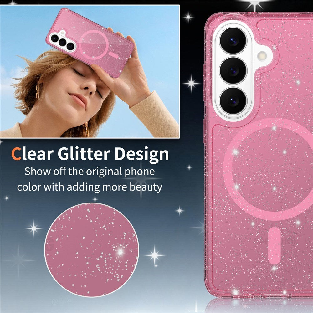 Samsung Galaxy S26 EIDERWOOD Magnetisk Plast Glitter Deksel - MagSafe Kompatibel - Gjennomsiktig / Rosa