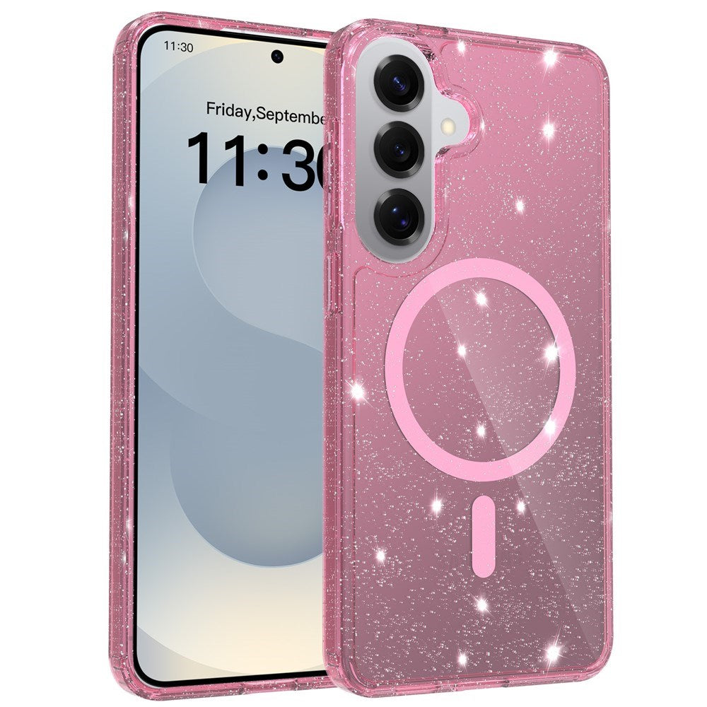 Samsung Galaxy S26+ (Plus) EIDERWOOD Magnetisk Plast Glitter Deksel - MagSafe Kompatibel - Gjennomsiktig / Rosa