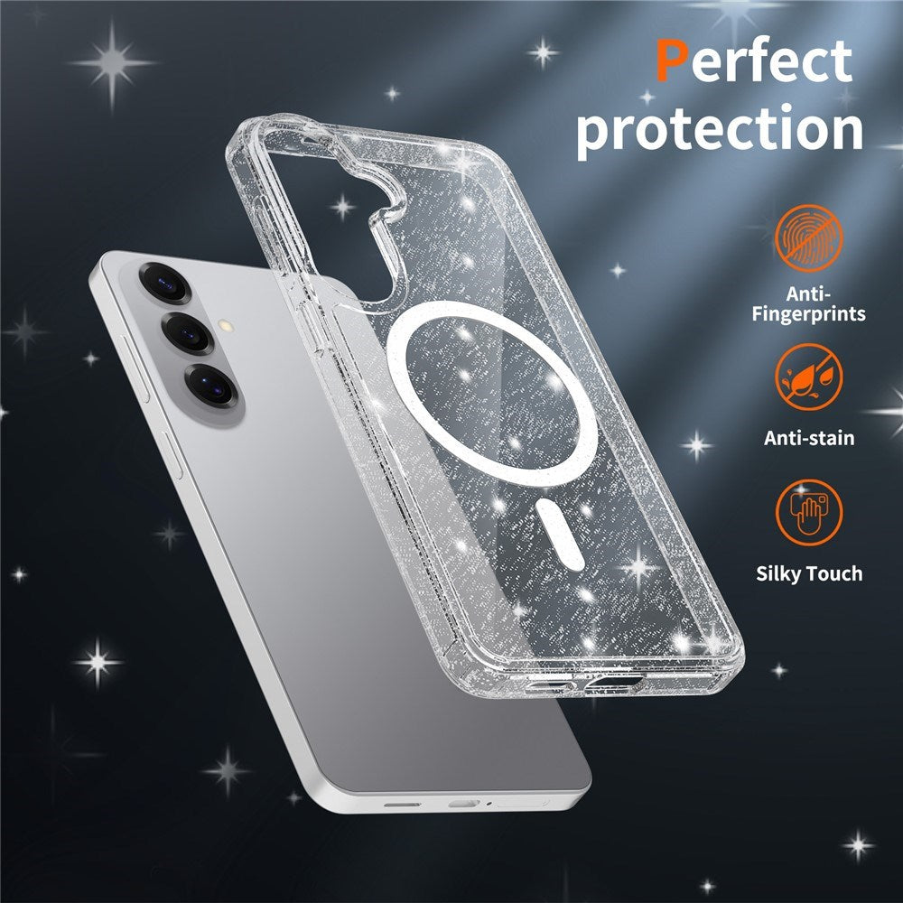 Samsung Galaxy S26+ (Plus) EIDERWOOD Magnetisk Plast Glitter Deksel m. Skjermbeskyttelsesglass – MagSafe Kompatibel – Gjennomsiktig