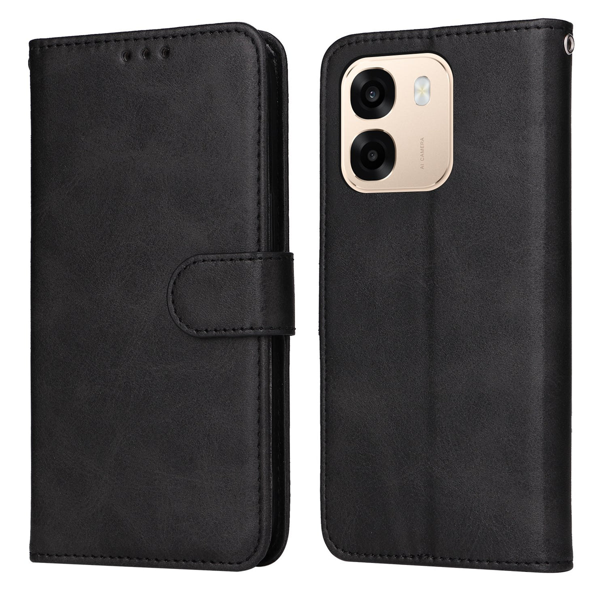 OPPO A6x EIDERWOOD Kunstskinn Flip Deksel med Kortlomme & Stativfunksjon - Svart