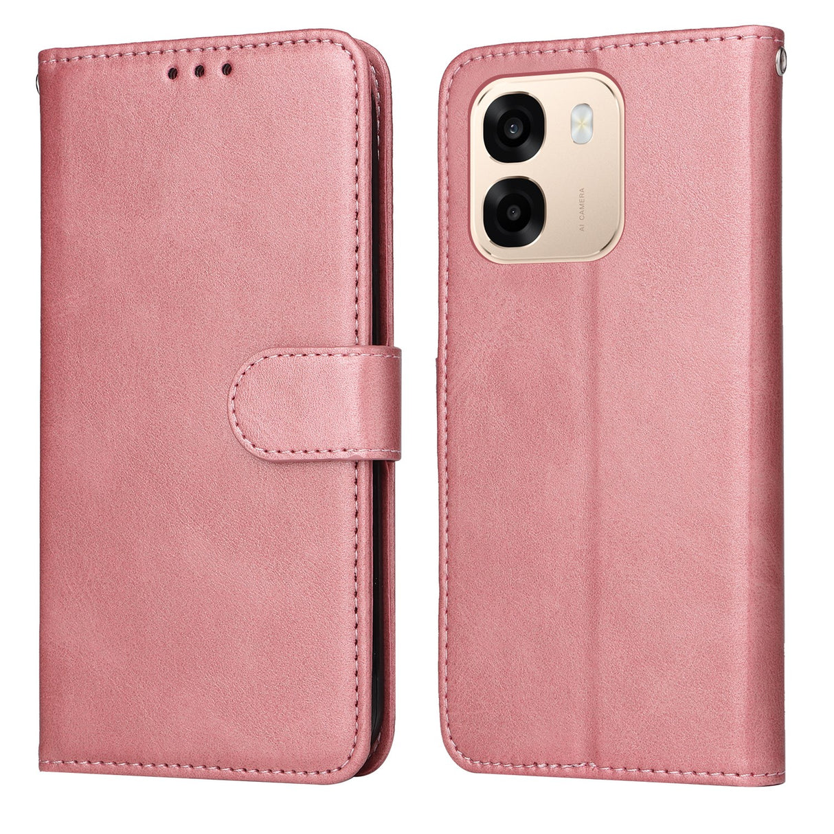 OPPO A6x EIDERWOOD Kunstskinn Flip Deksel med Kortlomme & Stativfunksjon - Rosa